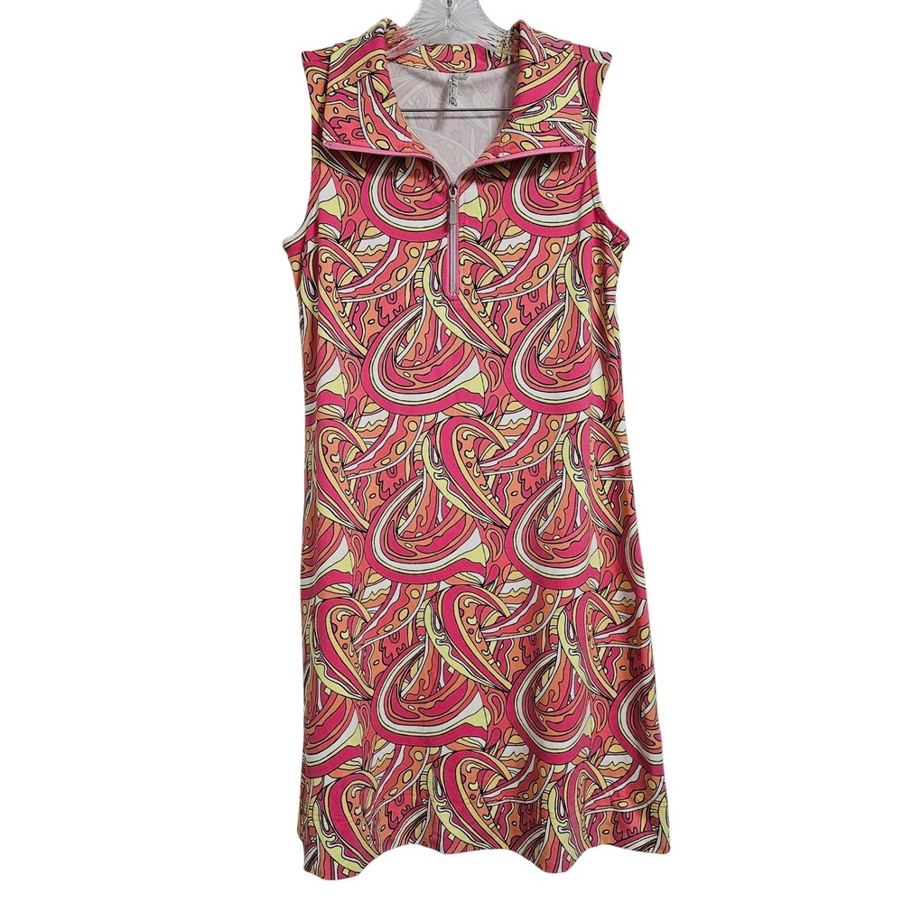 Lulu-B Dress Womens Small Pink Orange Psychedelic Swirl Sleeveless Quarter Zip